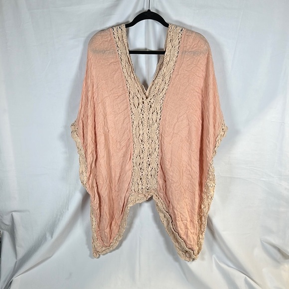 Peach and Cream Knit Poncho - Picture 1 of 6